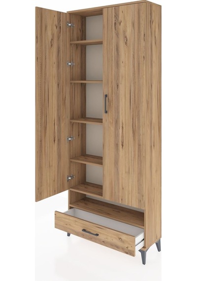 Arges Dolap 6 Raflı Tek Çekmeceli 2 Kapaklı 88x30x221 Çam-çam Çam
