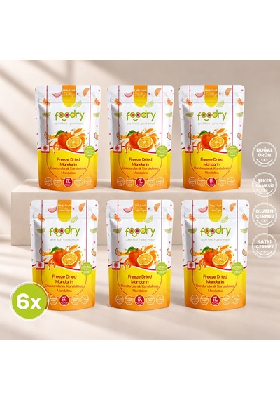 Foodry Dondurularak Kurutulmuş Mandalina Freeze Dry Mandarin Katkısız Çıtır Meyve Atıştırmalığı 6 x 17 G