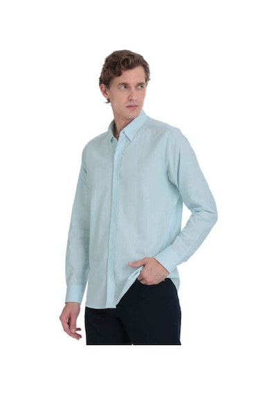 Hatemoğlu Mavi Comfort Fit 100% Pamuk Düğmeli Yaka Uzun Kollu Casual Gömlek 4112010