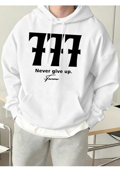 Startmore Tarzsokak Never Give Up Number 777 Print Basics Sokak Kapüşonluları Erkekler Polar Yumuşak Sokak Giyimi Beyaz