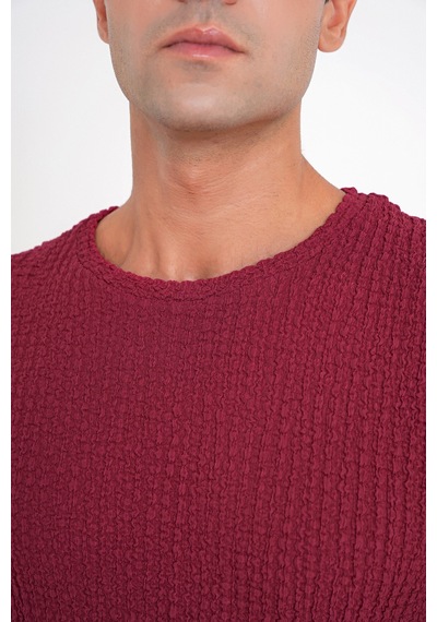 Efor Slim Fit Esnek Pamuklu Dokulu Kumaş Uzun Kollu Bordo Tişört Ts 934