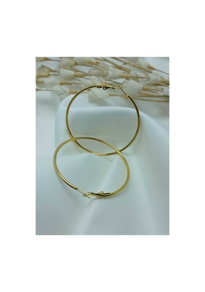 Çelik Gold Renk İnce Büyük Boy Halka Küpe Gold