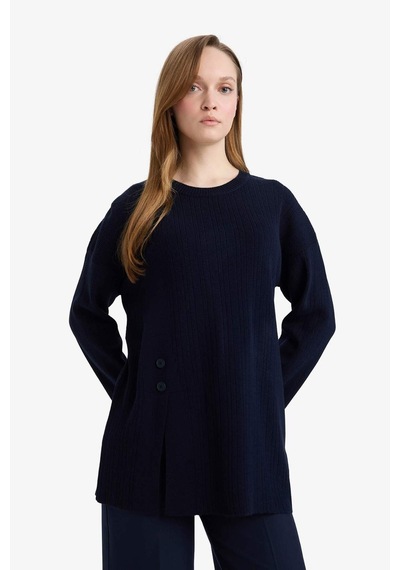 Defacto Loose Fit Bisiklet Yaka Triko Kazak Tunik G7241ax25cwnv207 Lacivert-nv207