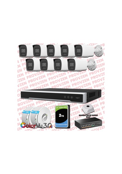Provzen Hikvision 9 Kameralı 4mp Ip Colorvu 3.0 Güvenlik Sistemi Aı İnsan Araç Algılama Mikrofon Ve Işıklı Alarm