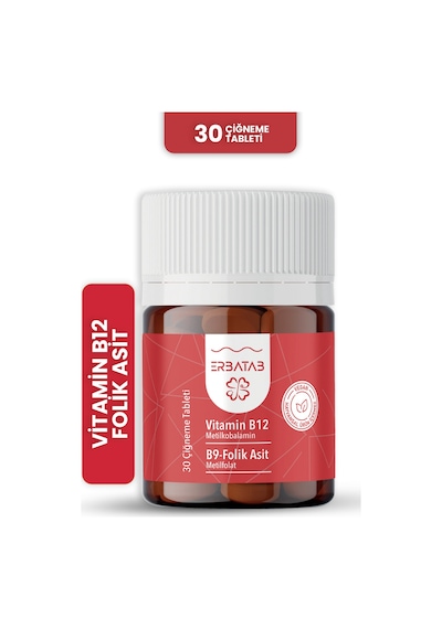 Erbatab Vitamin B12 Folik Asit B9 Takviye Edici Gıda 30 Çiğneme Tablet