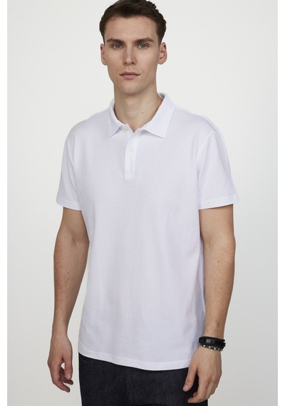 Tudors Slim Fit Desenli Polo Yaka Erkek Beyaz Tişört-27283-Beyaz