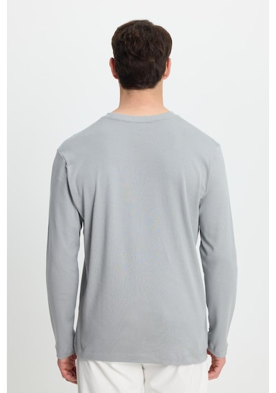 Tudors Unisex Relax Fit Rahat Kesim %100 Pamuk Uzun Kollu Bisiklet Yaka Gri Basic Tişört-41828 Gri