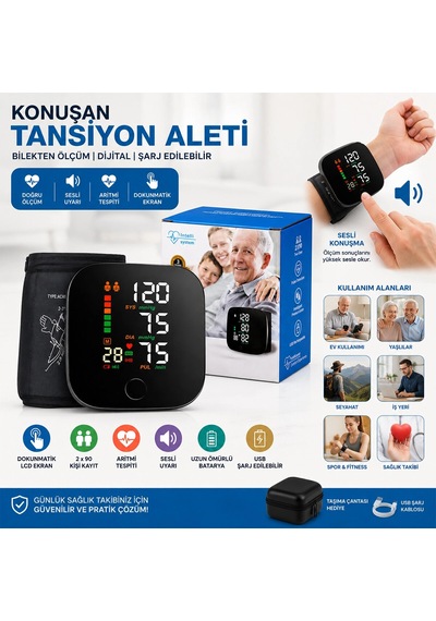 Bilek Ölçüm 7x8.3cm Usb Sarjlı - Dijital Konuşan Tansiyon Aleti Bk-606 5468