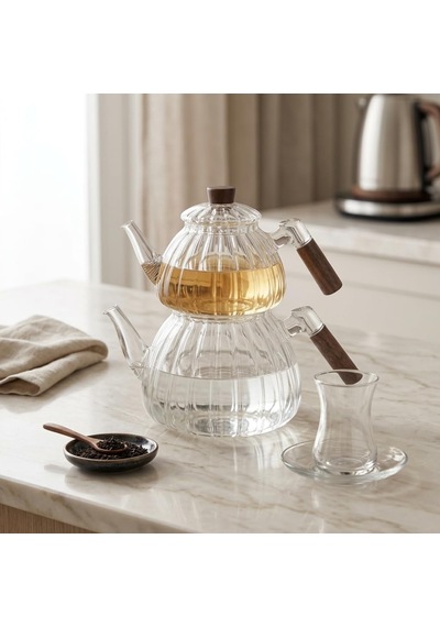 Lexroo Akasya Cam Çaydanlık Takımı 1500 Ml + 600 Ml Çok Renkli