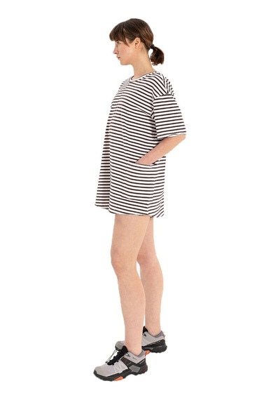 Inguz Stripe %100 Pamuk Şort Tulum Beyaz - Siyah