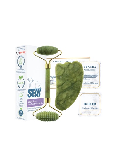 Seay Tırtıklı Yeşim Taşı Face Roller + Yeşim Melek Kanadı Gua Sha