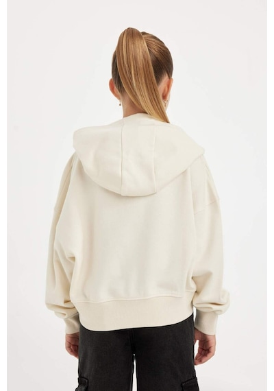 DeFacto Kız Çocuk Ekru Oversize Geniş Kalıp Kapüşonlu İşlemeli Kalın Sweatshirt D2885A824WNER233