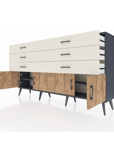 Arges Konsol 2 Raflı 6 Çekmeceli 4 Kapaklı 176x30x99 Antrasit-çam Antrasit-çam/aytaşı Arges Konsol 2 Raflı 6 Çekmeceli 4 Kapaklı 176x30x99 Antrasit-çam Antrasit-çam/aytaşı