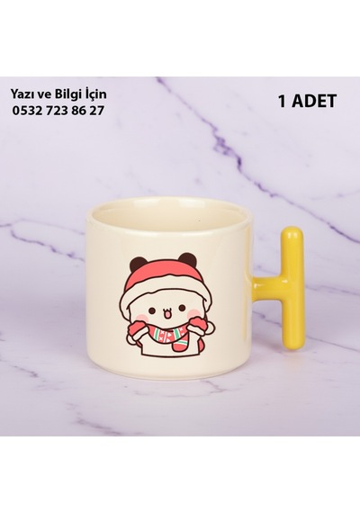 Dudu Ve Bubu Yılbaşı Yeni Yıl Tasarımlı Kişiye Özel İsimli T Kupa Bardak Sevgiliye Hediye Sarı