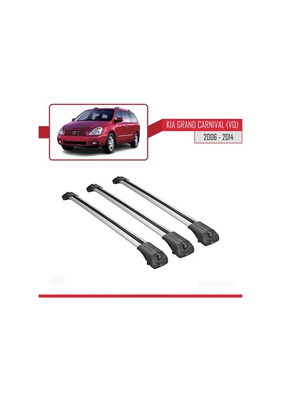 Kia Grand Carnival Vq 2006-2014 Arası İle Uyumlu Ace-1 Ara Atkı Tavan Barı Gri 3 Adet Bar