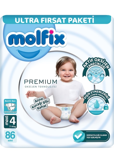 Molfix Premium Bebek Bezi Beden:4 7-14kg Maxi Ultrafrst 86 Adet