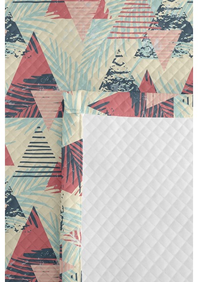 Geometrik Pembe Genç Odası Tek Kişilik Pike Takımı - Tropikal Mint 160x220 Cm Kapitone Yatak Örtüsü Gizli Kireç Masalı