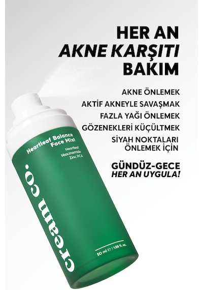 Cream Co. Heartleaf Balance Akne Karşıtı Gözenek Sıkılaştırıcı Yüz Spreyi 50 ML