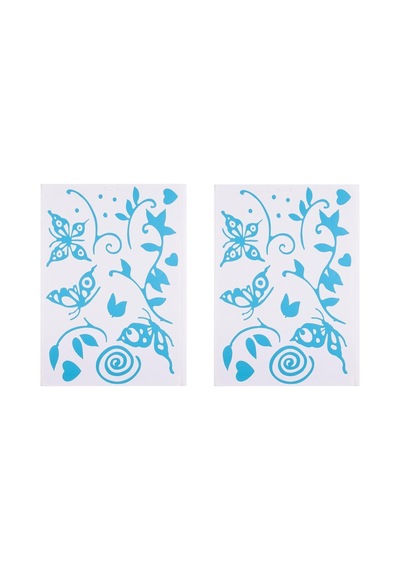 Duvar Süsü Sticker 2 Adet Mavi Kelebekli Şeffaf Filmli Pvc 48x33x0,5cm Çok Renkli