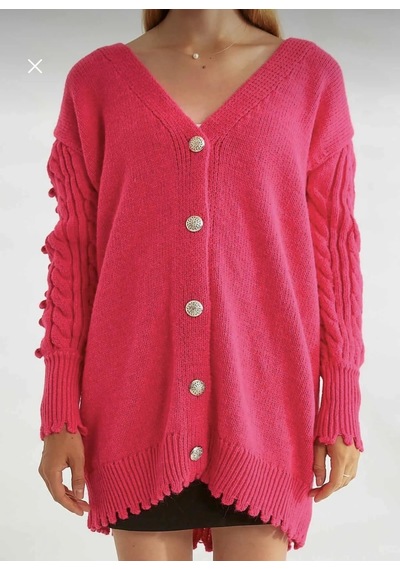 Örgü İşleme Detaylı Pembe Hırka-357 Pembe