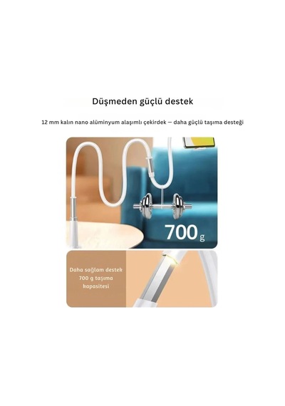 Etashop 360 Esnek Telefon Tutucu Kelepçeli Masa Yatak Başlığı Standı 4" 7.1" Uyumlu Beyaz Beyaz