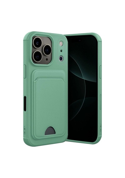 Apple İphone 17 Pro Kelvin Kartvizit Cepli Silikon Kılıf Kamera Korumalı Açık Yeşil