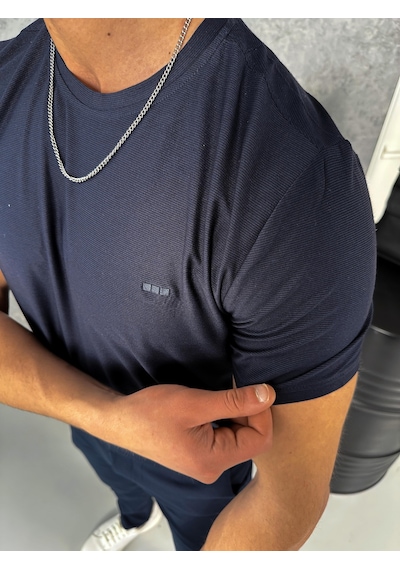 Modefendi Yüksek Kalite Slimfit Merserize Kumaş Bisiklet Yaka Tshirt Lacivert