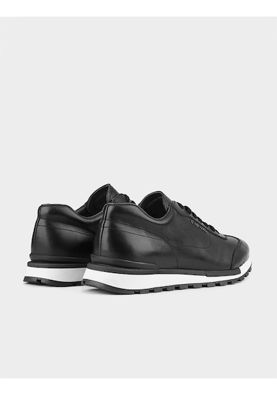 Cabani Hakiki Deri Siyah Bağcıklı Erkek Spor Sneaker Ayakkabı Siyah