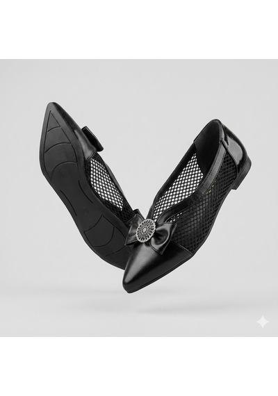 Kindep Shoes Papyon Detaylı Günlük Kadın Babet Siyah