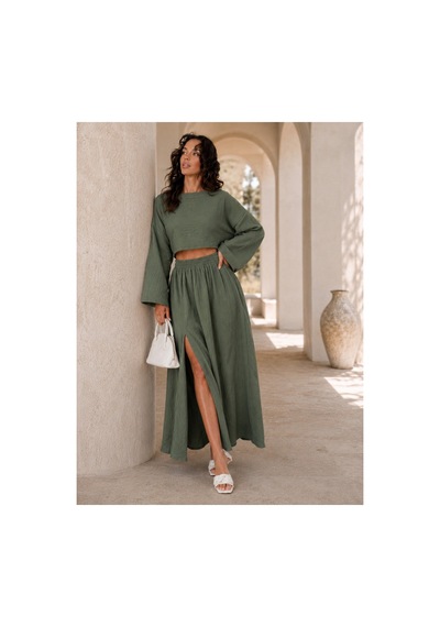 Unika Boutique Kadın Bluz Yırtmaçlı Etek Takım Haki