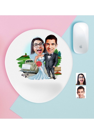 Kişiye Özel Evleniyoruz Karikatürlü Bilek Destekli Mouse Pad-1