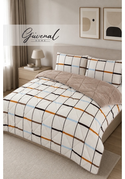 Güvenal Fiore Wellsoft Çift Taraflı Çift Kişilik Yastık Kılıflı Lastikli Çarşaflı Uyku Seti Yatak Örtüsü Yorgan Lastikli Çarşaf Yastık Kılıfı Çeyiz Uyku Bej