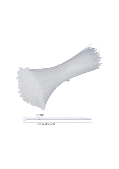 Kablo Bağı & Plastik Cırt Kelepçe 100 Adet 2.5 Mm.-200 Mm.-Beyaz