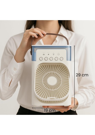 Şarjlı Soğutmalı Vantilatör - Beyaz - 7 Renk Led Işıklı Mini Hava Soğutucu, Buharlı Nemlendirici, Parfüm Hazneli, Zaman Ayarlı, Taşınabilir Usb Fan Ev & Ofis İçin