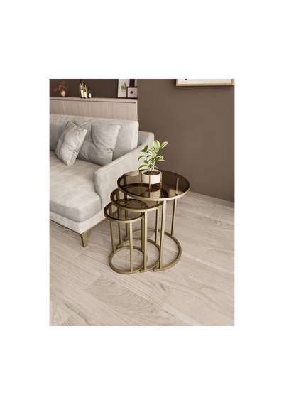 Milas C Zigon Sehpa Gold Eskitme Rengi Bronz Cam Pirinç Eskitme