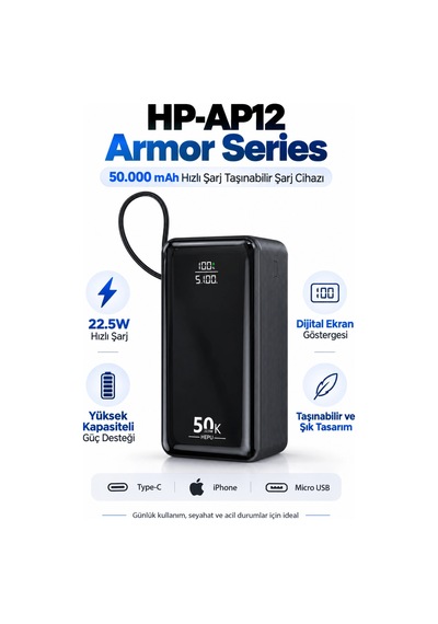 Hepu Hp-ap12 Armor Series 50000 Mah Hızlı Şarj Taşınabilir Şarj Cihazı