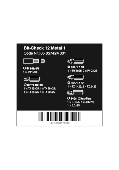 Wera 05057424001 Ürün Çeşitleri, Bit-check Metal 1, 12 Parça, Ade