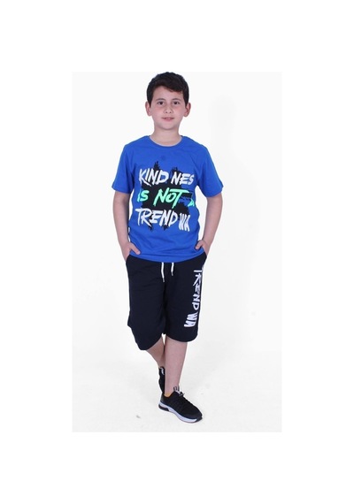 Fyk Kids Kind Nes-trend Wa Yazı Baskılı Erkek Çocuk Kapri Takım İndigo