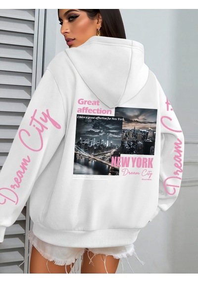 Startmore Startmorenew York Dream City Büyük Sevgi Baskılar Kadın Kapüşonlular Hip Hop Gevşek Streetweet Tüm Maç Beyaz