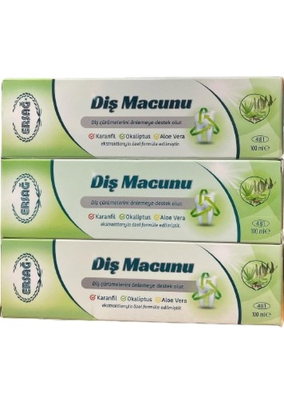 Ersağ Karanfil - Okaliptüs - Aloe Vera Diş Macunu 3 x 100 ML