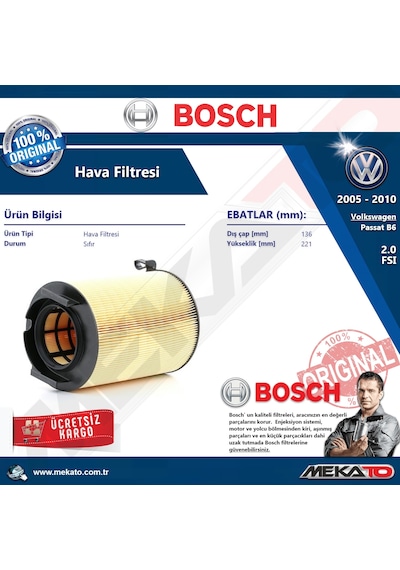 Vw Passat B6 2.0 Fsı Bosch  Hava Filtresi 2005-2010