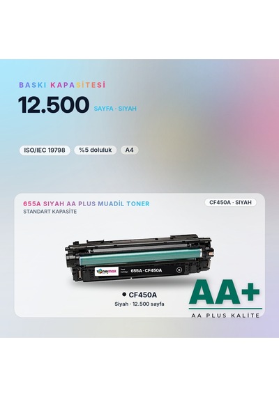 Hp 655a Cf450a Siyah Uyumlu Toner Aa Plus / Color Laserjet Enterprise M652 / M653 / Mfp M681 / M682