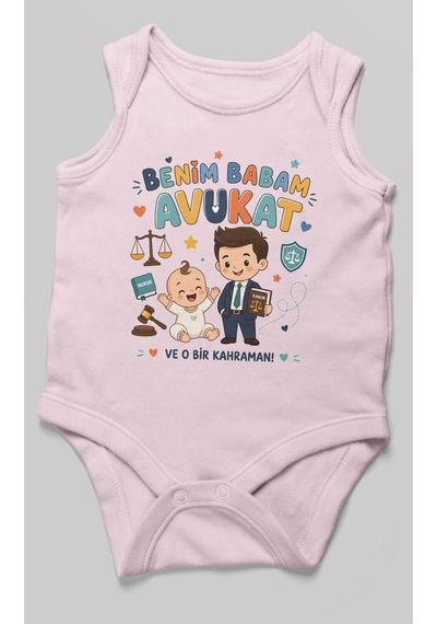 Morivokids Benim Babam Avukat Sıfır Kol Bebek Zıbını %100 Pamuk Bebe Pembe