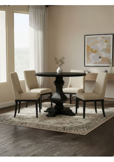 Orleans Fransız Still Yuvarlak Ahşap Yemek Masası 100x100 Siyah