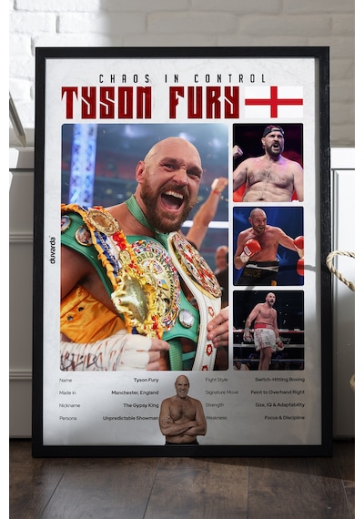Tyson Fury Boks Siyah Ahşap Çerçeveli Poster, Dekoratif Dövüş Duvar Tablosu