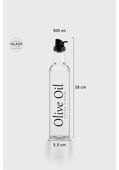 Renga Oslo Yazı Desenli 500 Ml Siyah Kapaklı Cam Yağlık 152002 Siyah