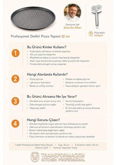 Profesyonel Delikli Pizza Tepsisi 32 Cm - Yanmaz Yapışmaz Çıtır Tabanlı Karbon Çelik Lahmacun Ve Börek Tepsisi 7 Diğer