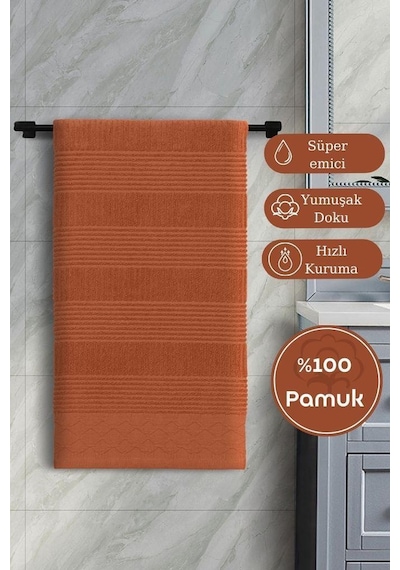 Pamuk Tekli Havlu Jakarlı Karna Home Ruma - 70 X 140 Kiremit