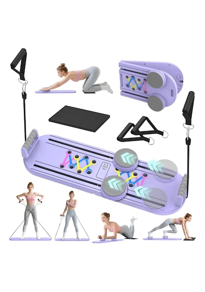 Zamanlayıcılı Akıllı Pilates Tahtası - Çok Fonksiyonlu Ev Tipi Full Body Fitness Ve Şınav Seti Mor