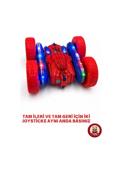 Oyuncak Led Işıklı 360 Akrobat Uzaktan Kumandalı Araba Şarjlı 4x4 Off Road Dublör Oyuncak Araba Kırmızı
